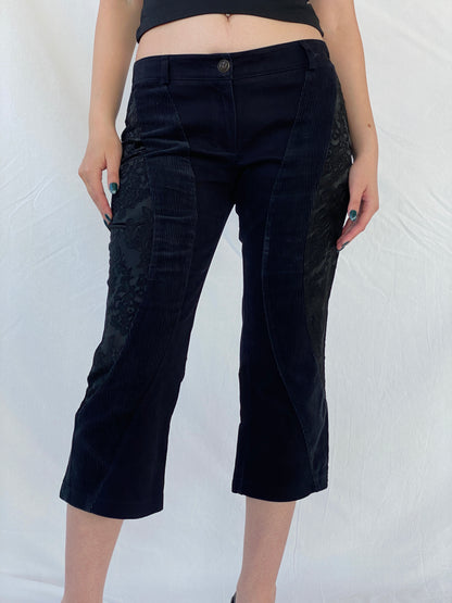 Y2K Sfarzo Milano Black Corduroy Patched Capri Pants - 44EUR