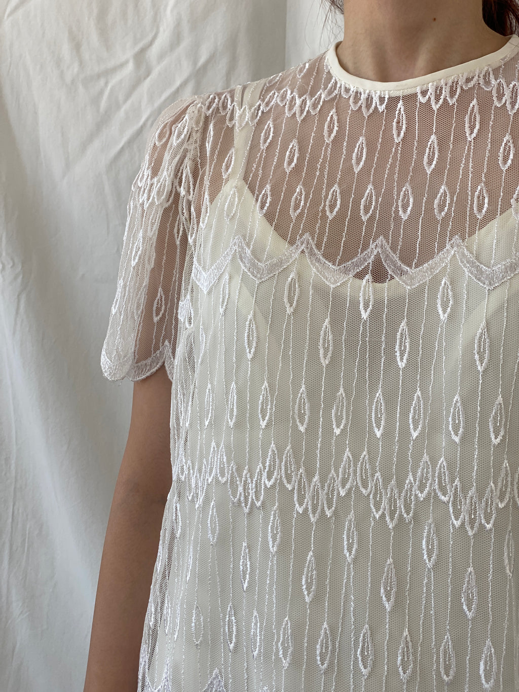 Vintage 70s/80s Gina Bacconi White Lace Gatsby Wedding Dress - XL