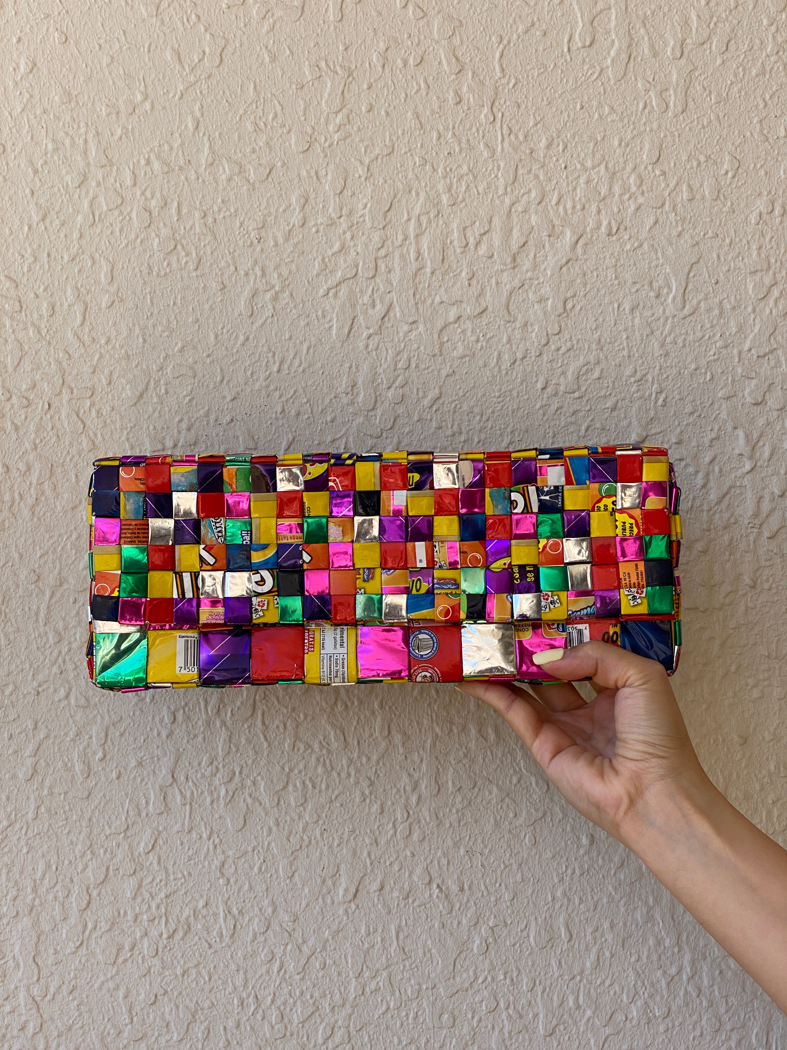Ecoist Recycled Candy Wrapper Clutch Bag – Handmade Colorful Woven Upcycled Purse