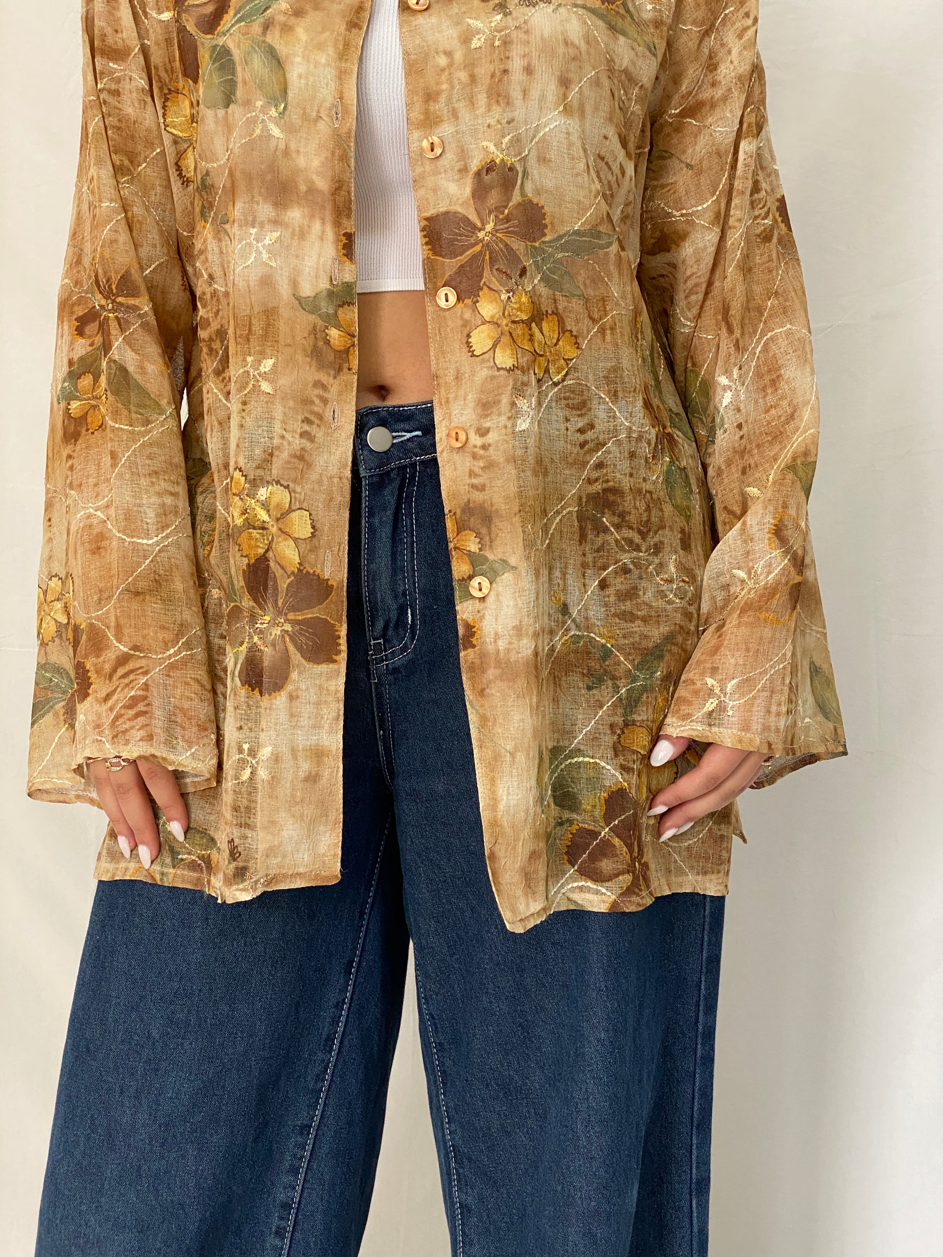 Vintage ARS Collection Sheer Floral Button-Up Shirt – XL