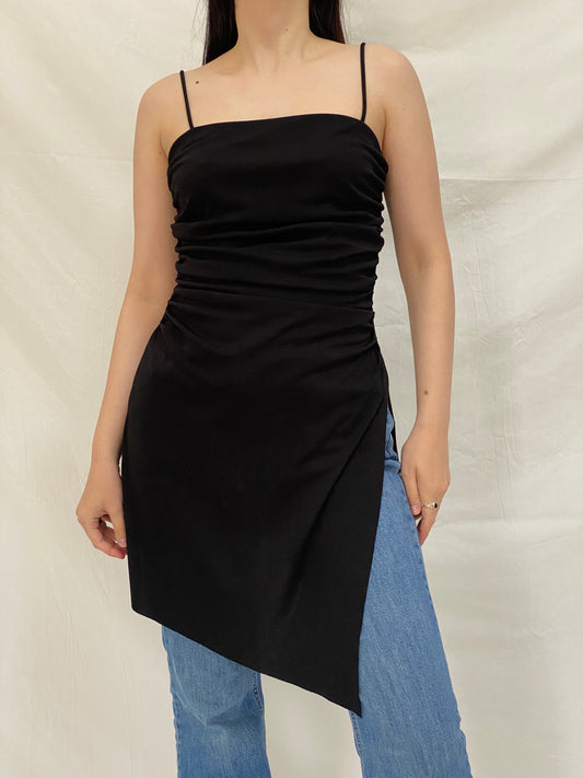 Vintage Y2K A-list Black Asymmetric  Ruched Cami Stretch Minimalist Top - M
