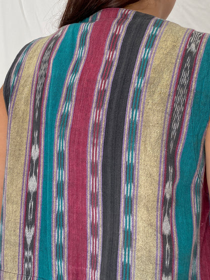 Vintage 90s Chico’s Design Cotton Multicolor Tribal Woven Vest – S/M