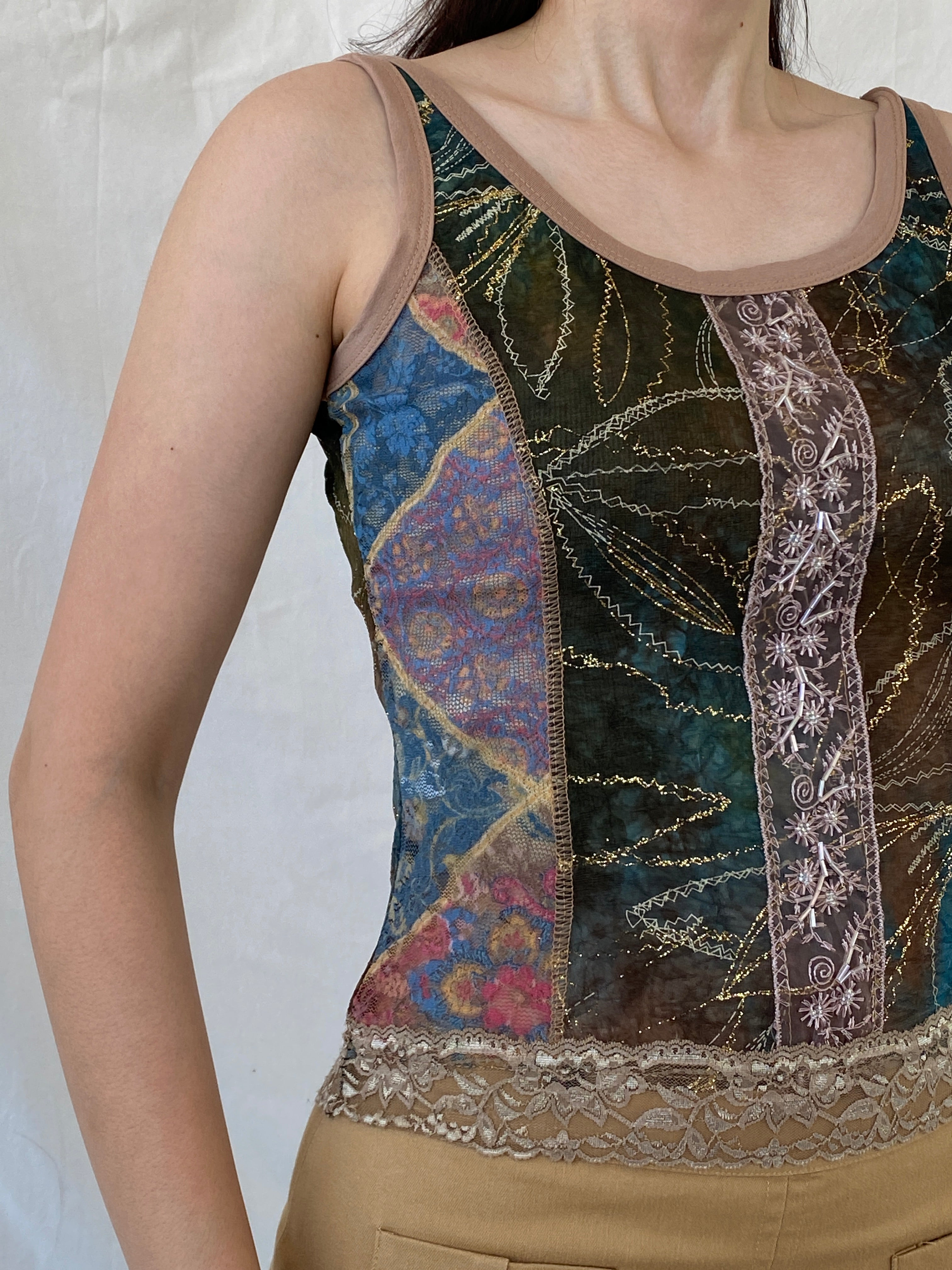 Lulu H Paris Mesh Patchwork Lace Trim Indie Fairycore Tank Top - S