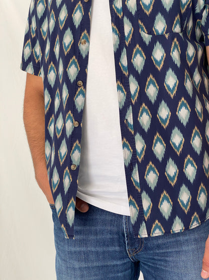 Vintage Y2K Old Navy Blue Ikat Print Button-Down Shirt - L