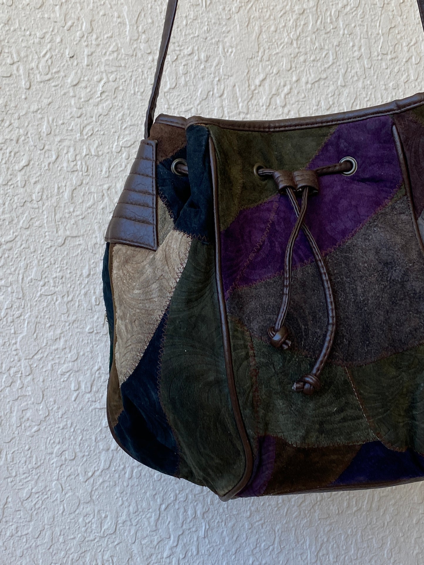 Vintage Embossed Leather Hippie Boho Patchwork Suede Shoulder Crossbody Bag