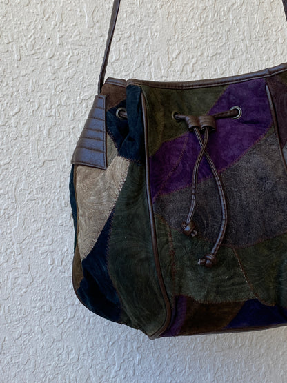Vintage Embossed Leather Hippie Boho Patchwork Suede Shoulder Crossbody Bag
