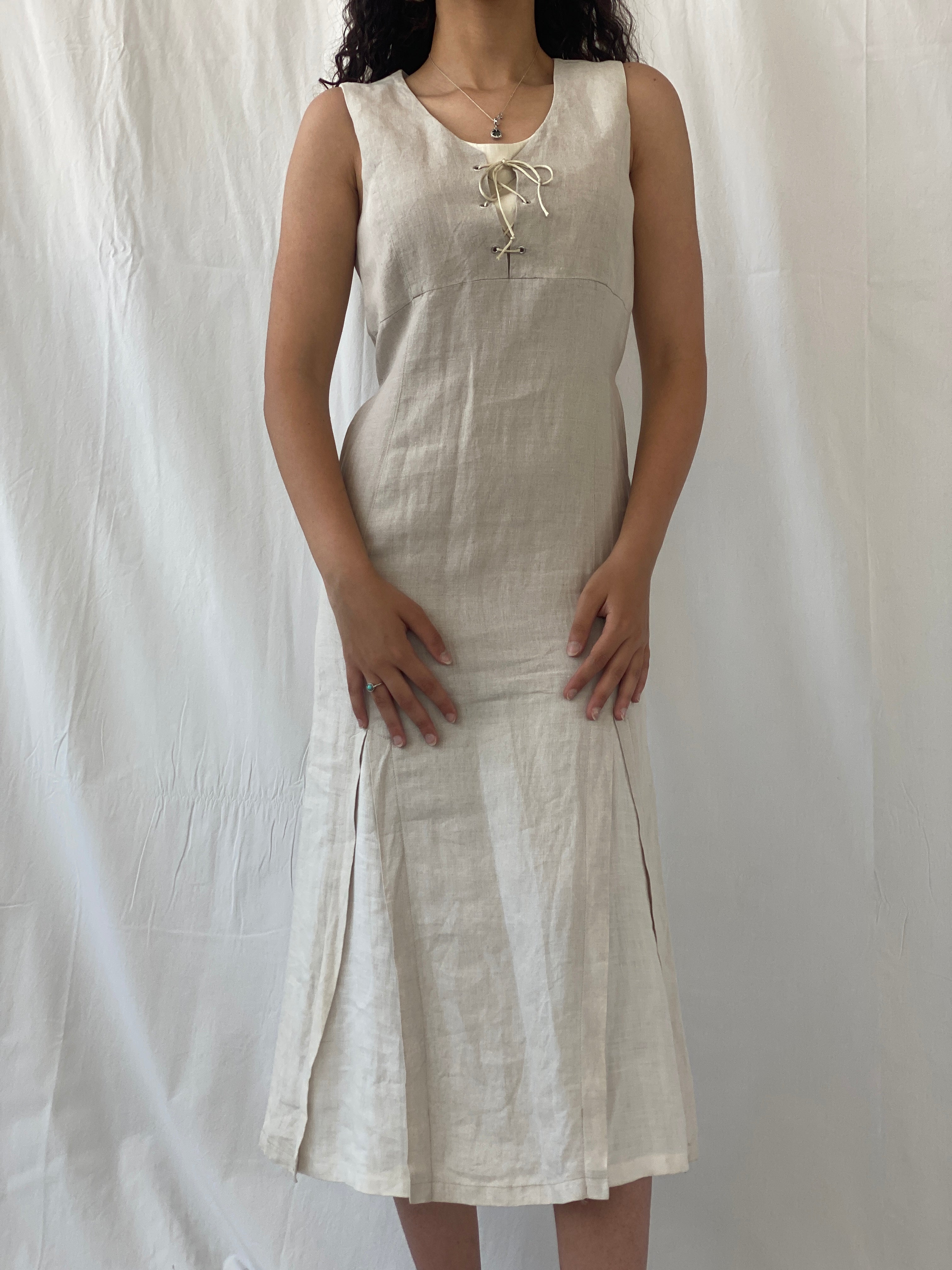 Vintage Motys Collection Paris Beige Linen Midaxi Women’s Dress - M