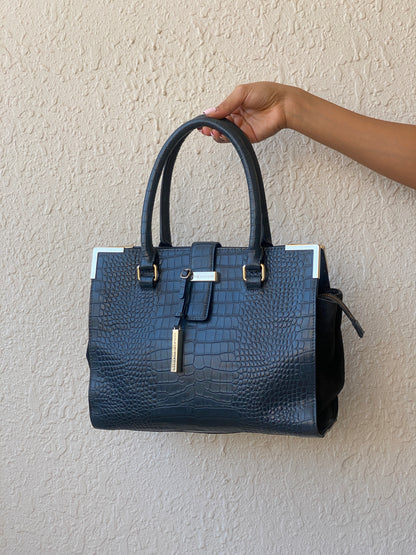 Tommy Hilfiger Navy Croc-Embossed Structured Tote