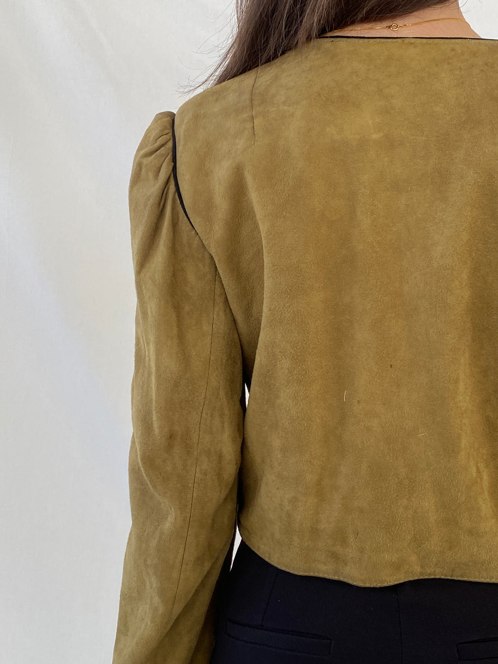 Vintage Olive Green Suede Trachten Buttoned Blazer Jacket - M
