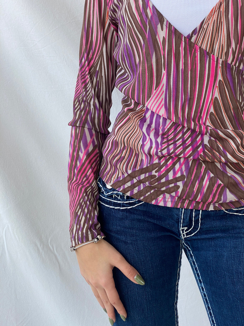 Y2K Full Sleeve Sheer Pink Groovy Women’s Top - M