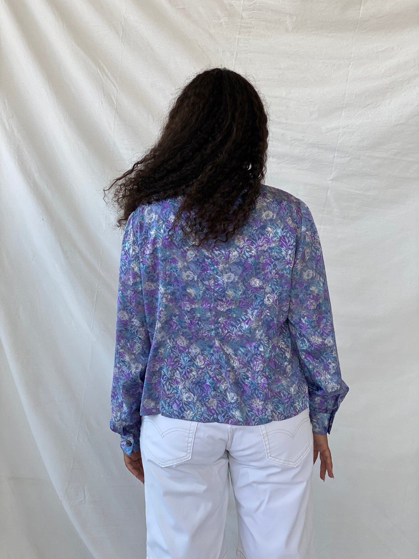 Dreamy Vintage Handmade Blue and Purple Full Sleeve Button Shirt - L