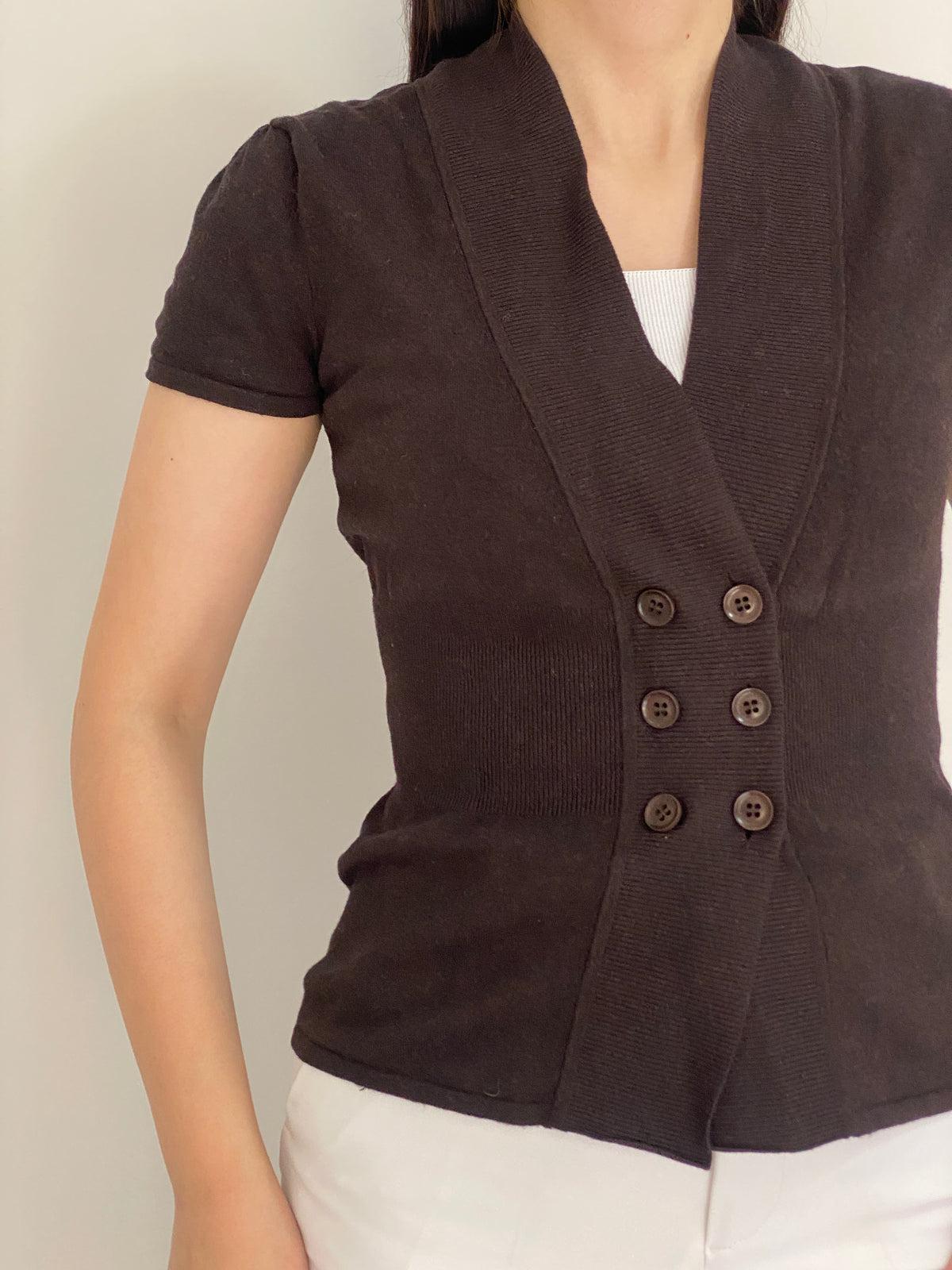 Y2K s.Oliver Selection Dark Brown Double-Breasted Knit Top - S
