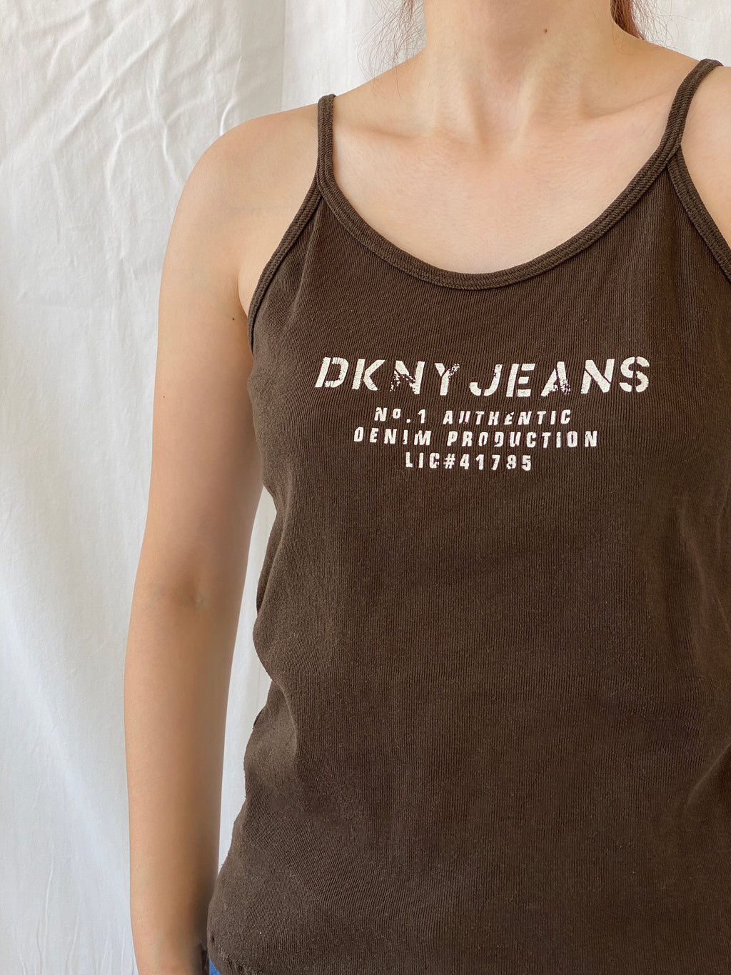 Y2K DKNY Jeans Dark Brown Cotton Tank Top - M/L