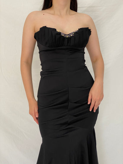 Vintage Betsy & Adam Black Beaded Bust Mermaid Evening Gown – M