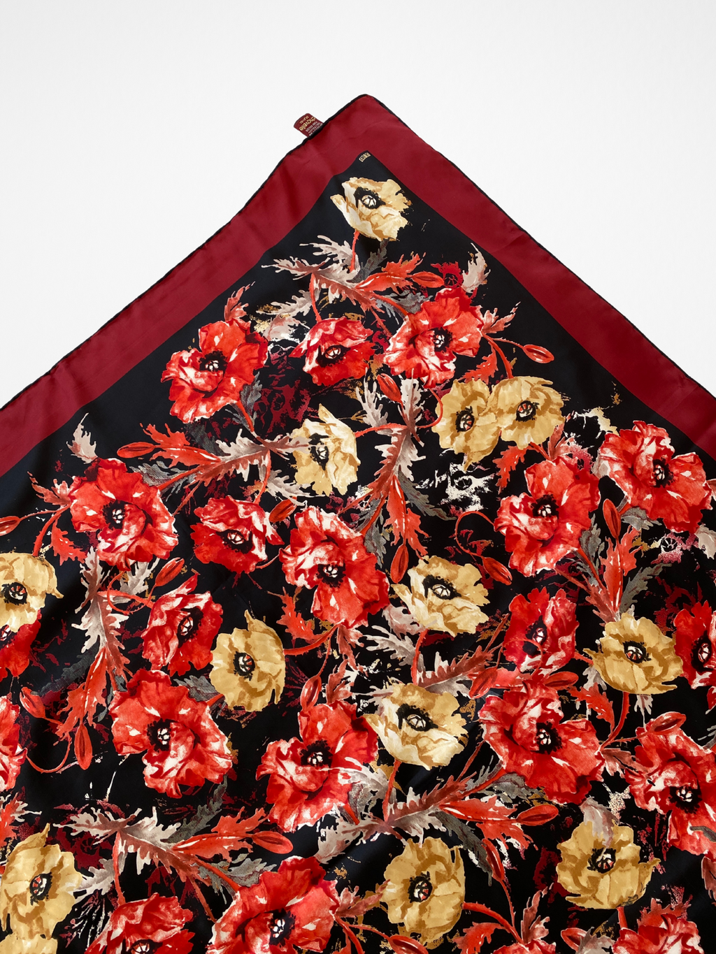 Beautiful Vintage Chavelle Maroon Floral Satin Square Scarf