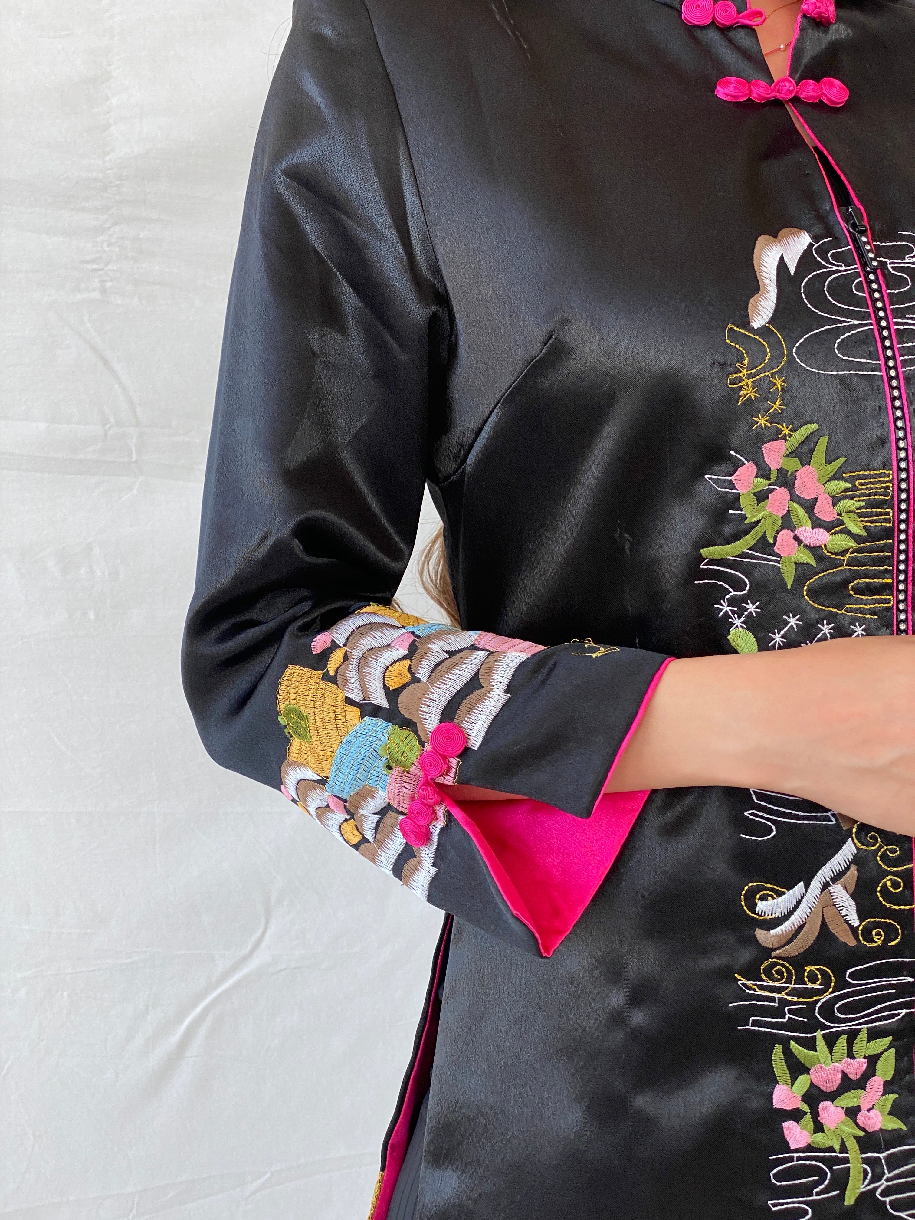 جاكيت معطف مطرز فني آسيوي من حرير التنين، هانغتشو، الصين - مقاس كبير