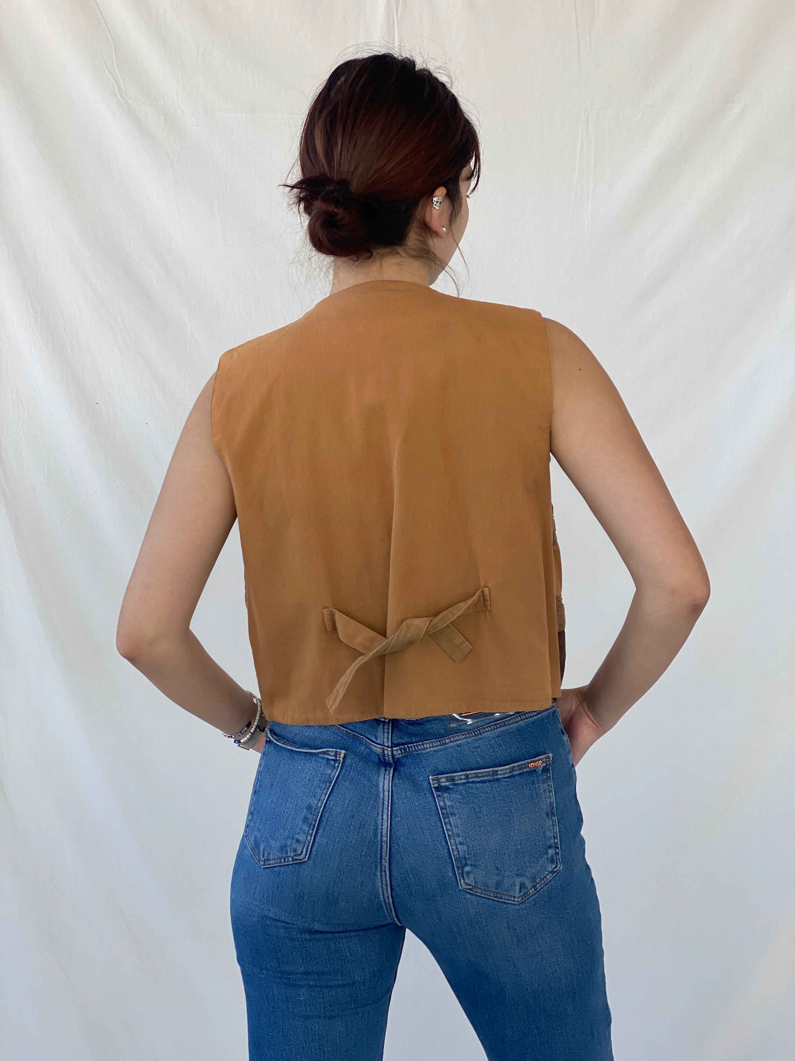 Vintage New Directions Brown Patchwork Cotton Women’s Vest - L