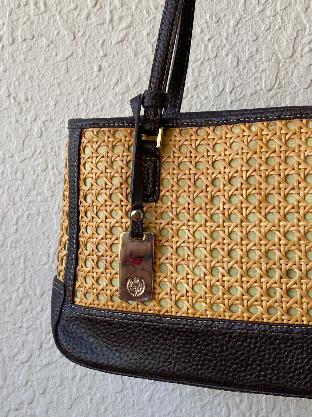 Liz Claiborne Woven Rattan Vegan Brown Leather Straw Shoulder Bag