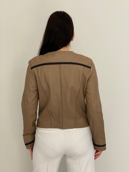Vintage Y2K Gian Mori Classic Taupe Genuine Leather Zip-Up Jacket - L