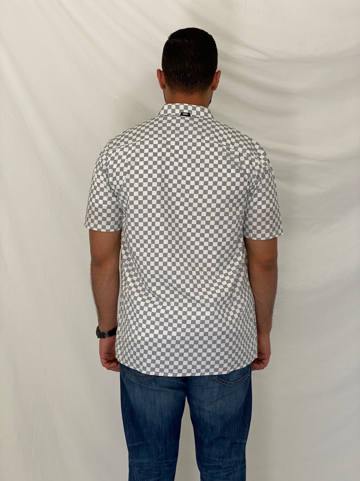 Vans Black White Checkerboard Men’s Cotton Short Sleeve Shirt – L