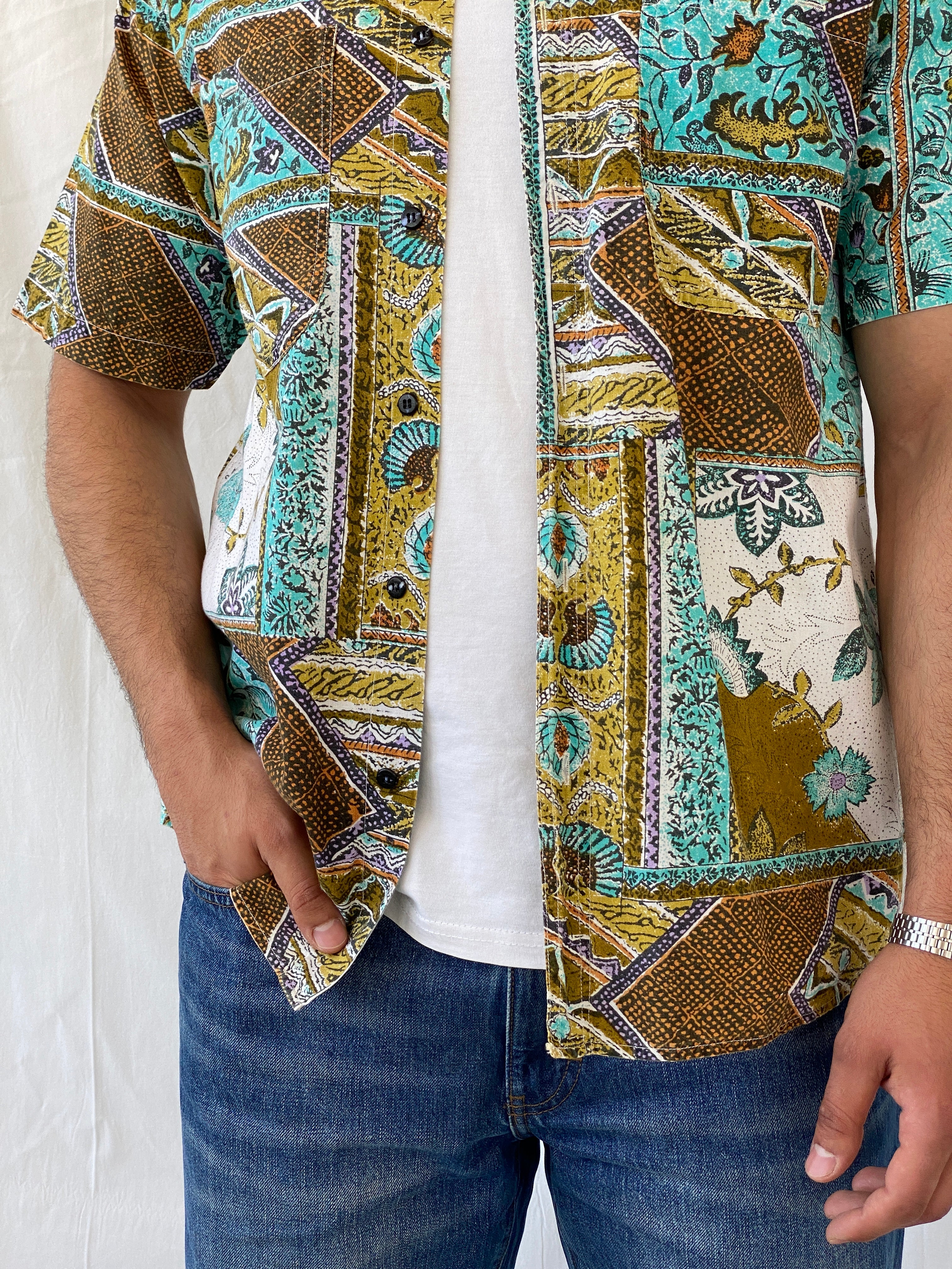 Vintage Christopher Barnes International Half Sleeve Button Down Men’s Printed Shirt - M