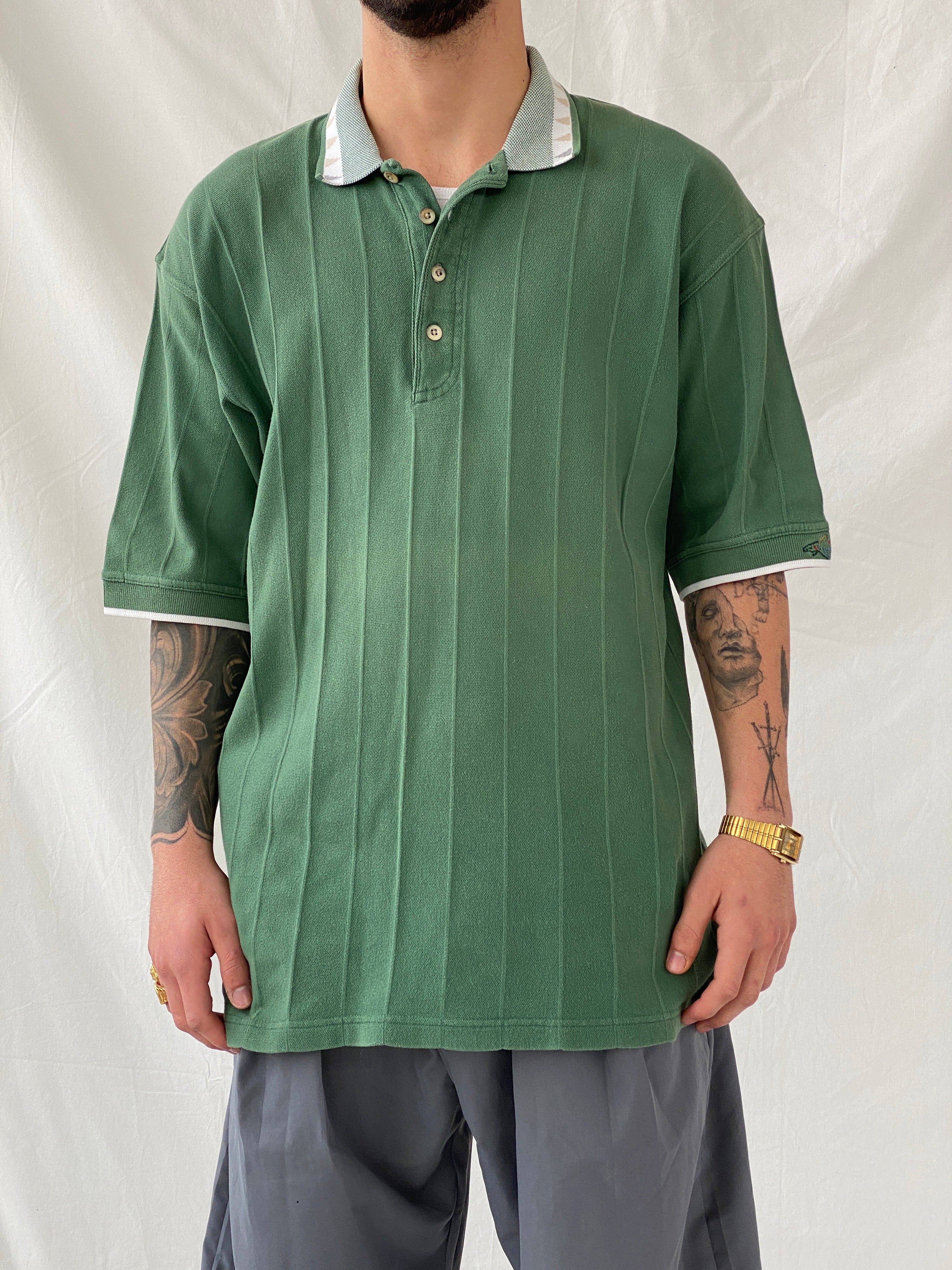 قميص جولف رجالي بياقة بولو خضراء من مجموعة Vintage Greg Norman Collection - مقاس كبير