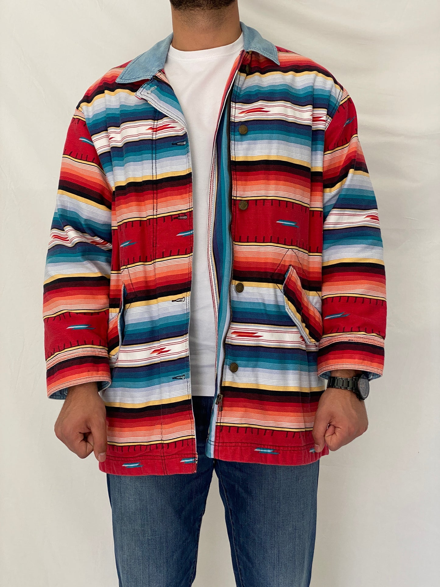 Vintage Woolrich Southwestern Stripe Zip-Up Cotton Shacket – L