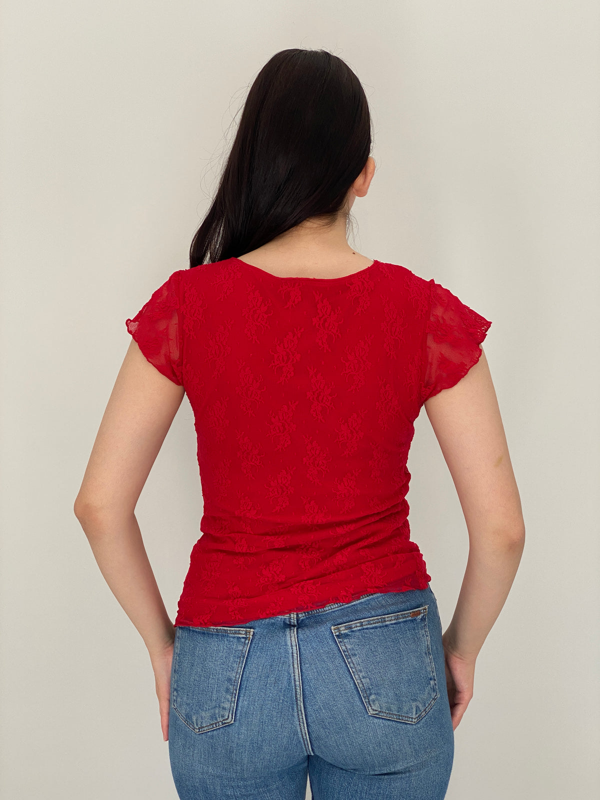 Vintage Y2K Candie’s Red Stretch Floral Lace Babydoll Top – M