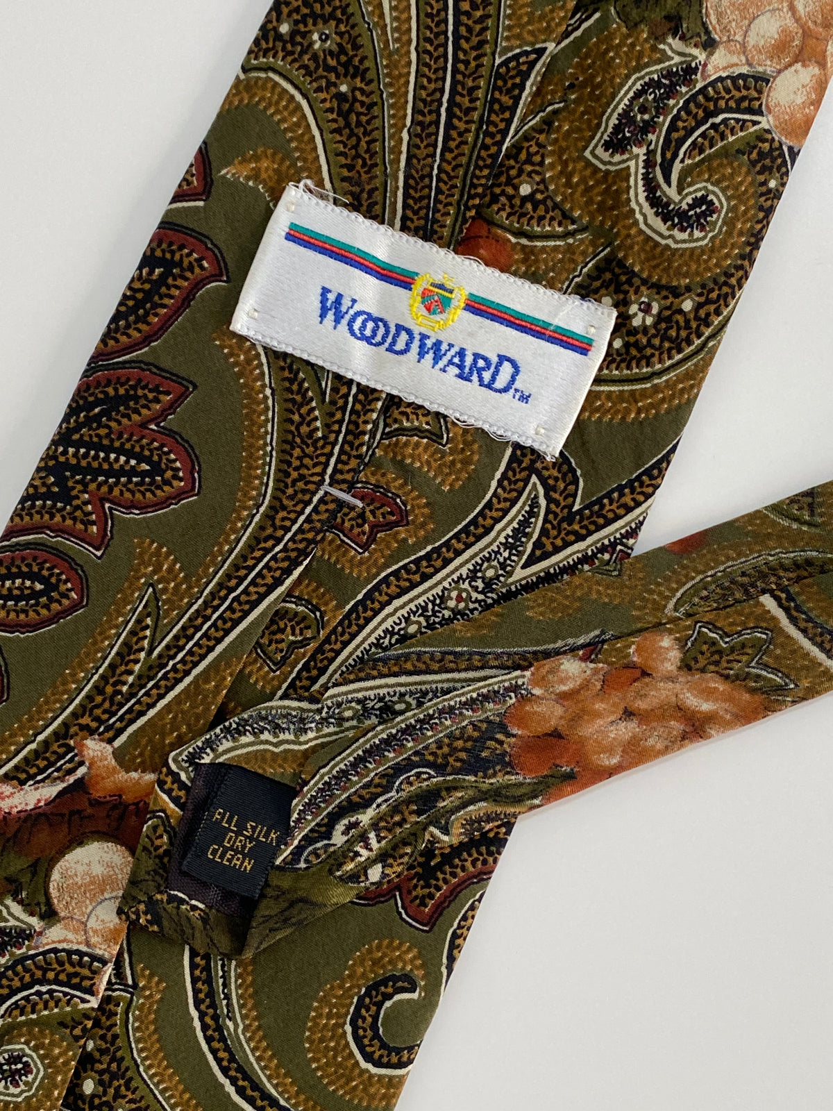 Vintage Retro Statement Woodward Silk Tie - Olive Green Paisley & Grapes Print Vintage Retro Statement Woodward Silk Tie - Olive Green Paisley & Grapes Print