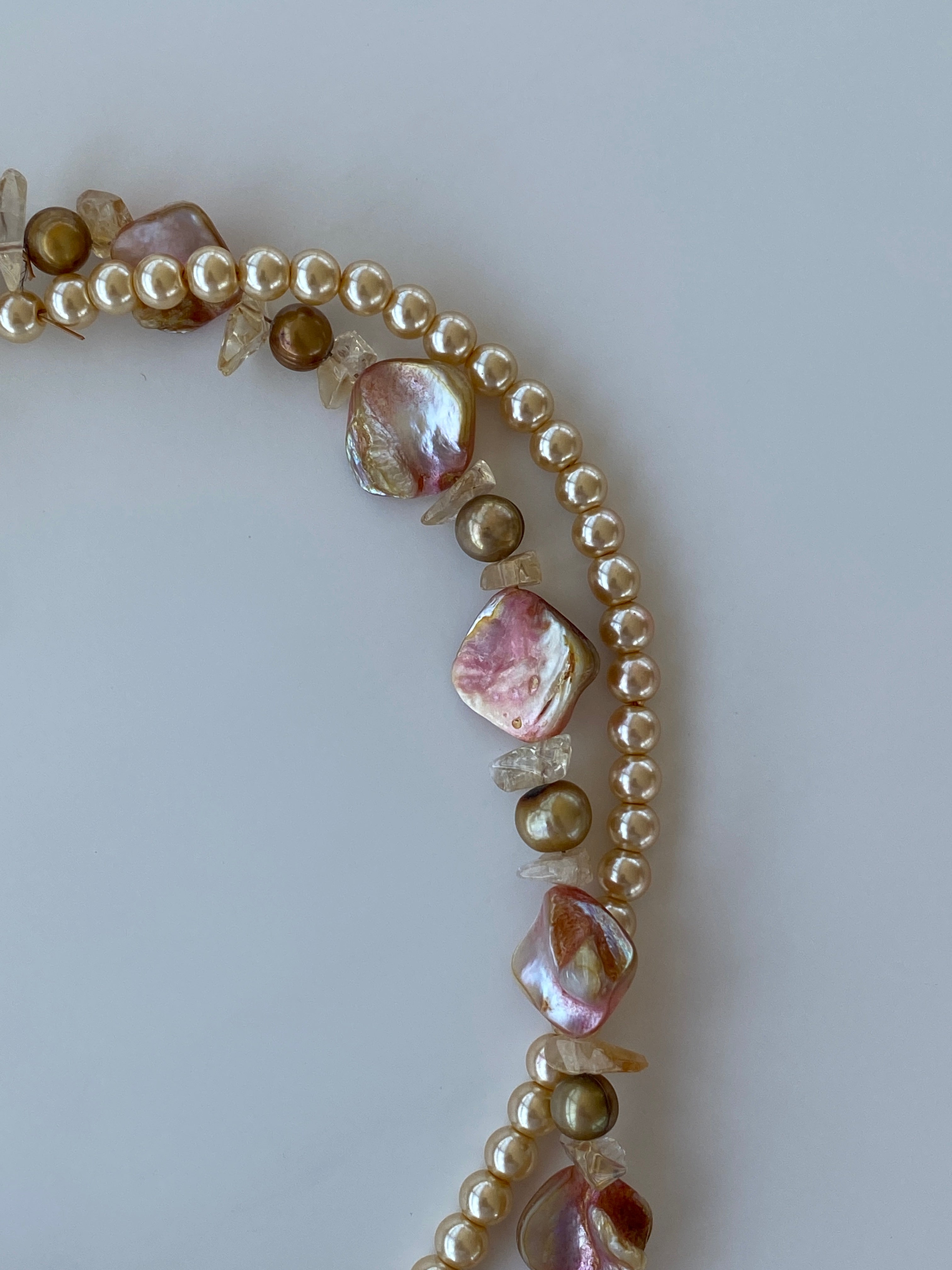 Vintage Baroque Pearl & Shell Bead Necklace – Statement Choker with Natural Stones