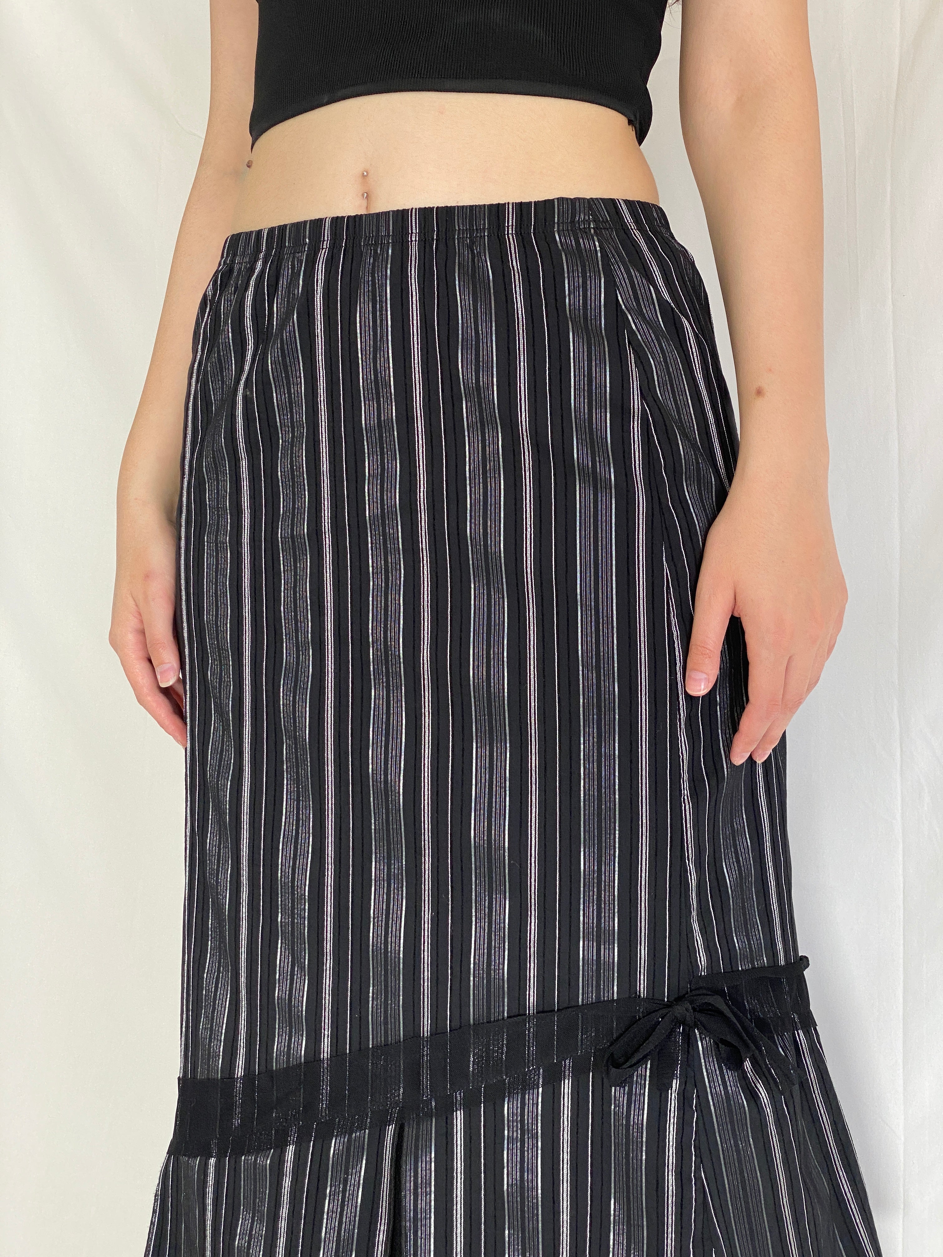 Vintage Wearhouse Black Silver Midi Striped Sheer Mesh Hem Whimsygoth Skirt - M