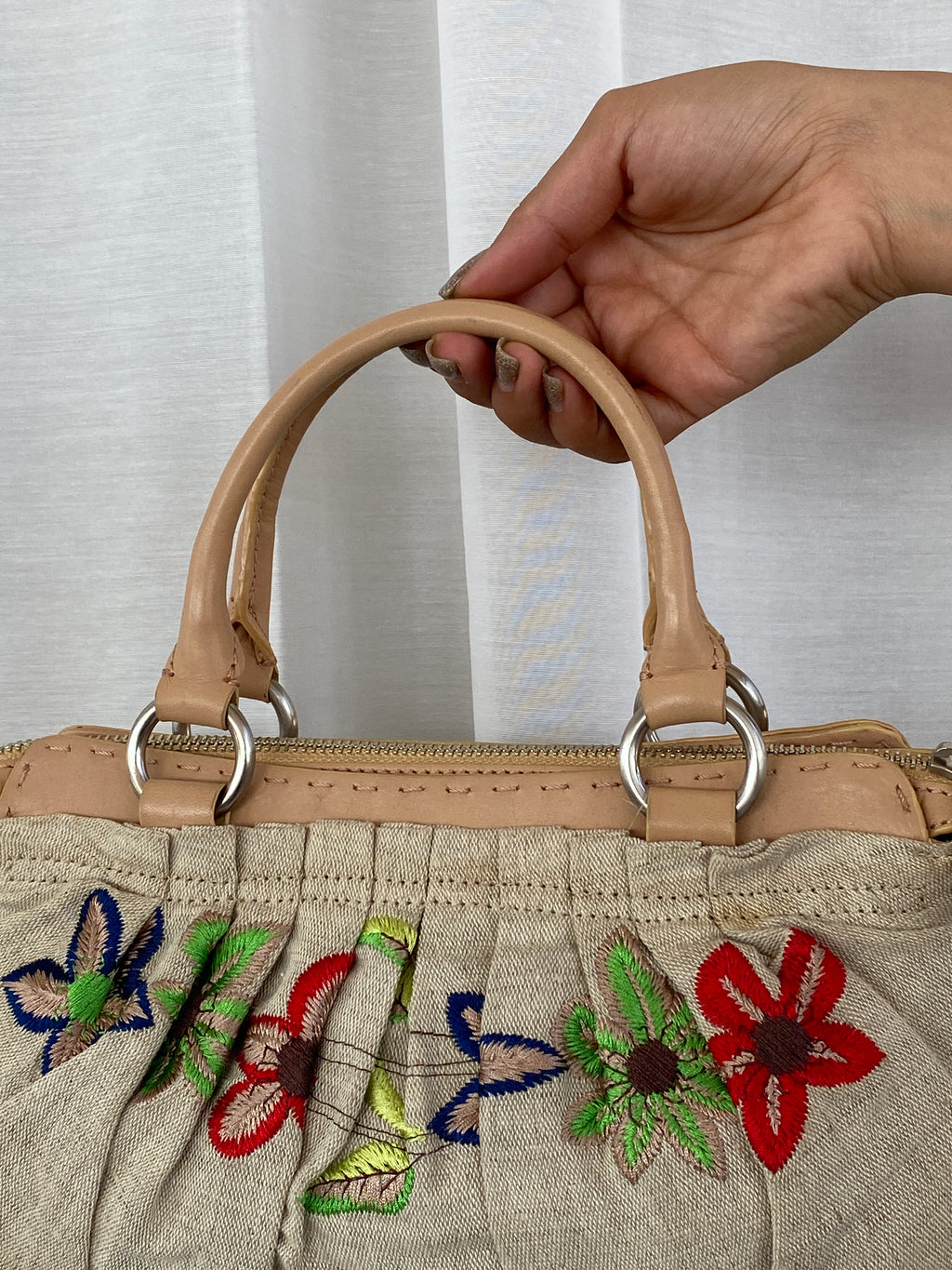 Vintage DKNY Floral Embroidered Canvas Handbag