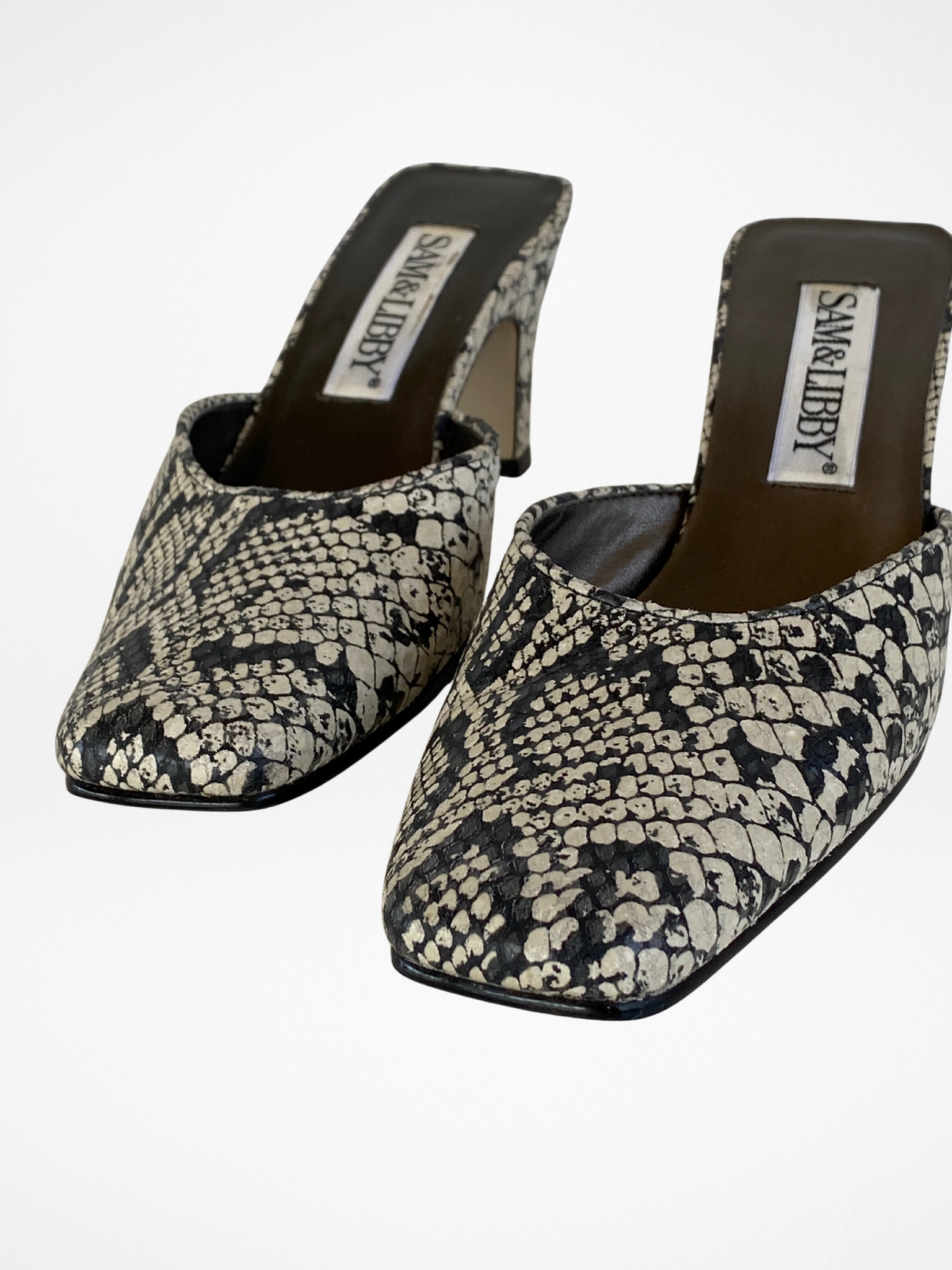 Vintage Sam & Libby Snake Print Leather Mules – Size 37EUR