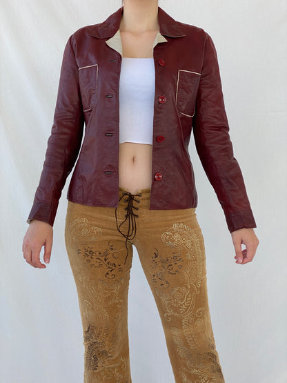 Vintage Conbipel Burgundy Genuine Leather Jacket - L