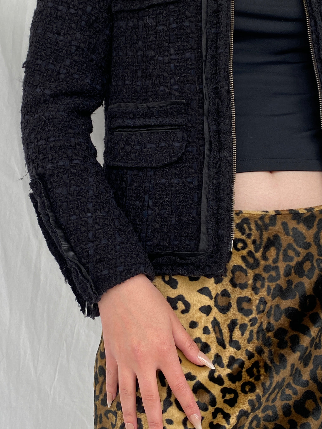 MAJE Black Quilted Tweed Zip up Aznavour Wool Blend Blazer - M