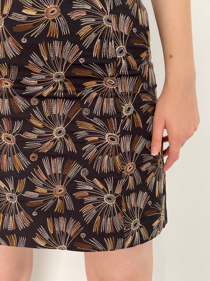 Vintage 90s Talbots Petites Black & Gold Embroidered Cotton Mini Skirt – M
