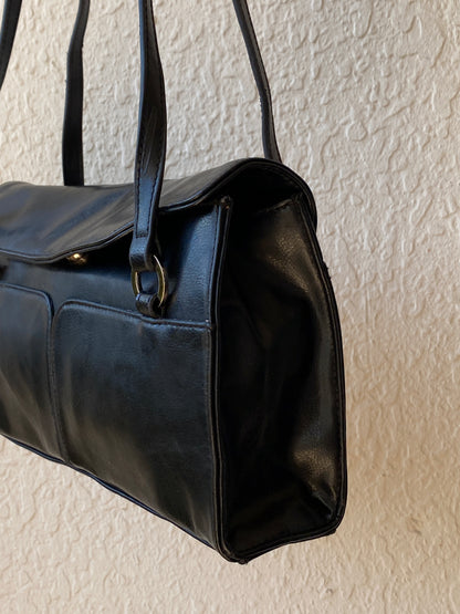 Vintage 90s Black Minimalist Double Pocket Shoulder Bag