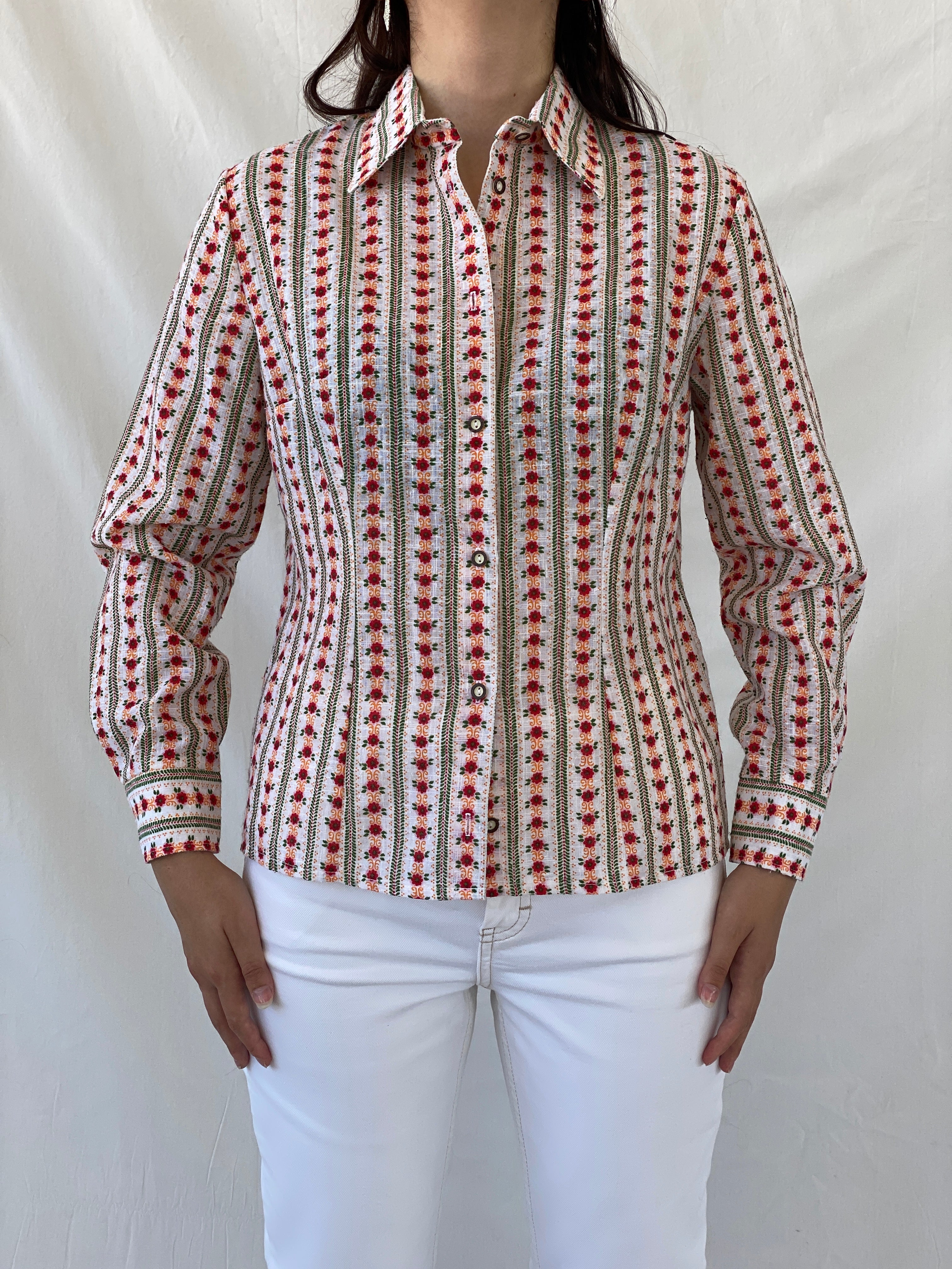 Vintage Lanz Salzburger Floral Button Up Full Sleeve Shirt - XL