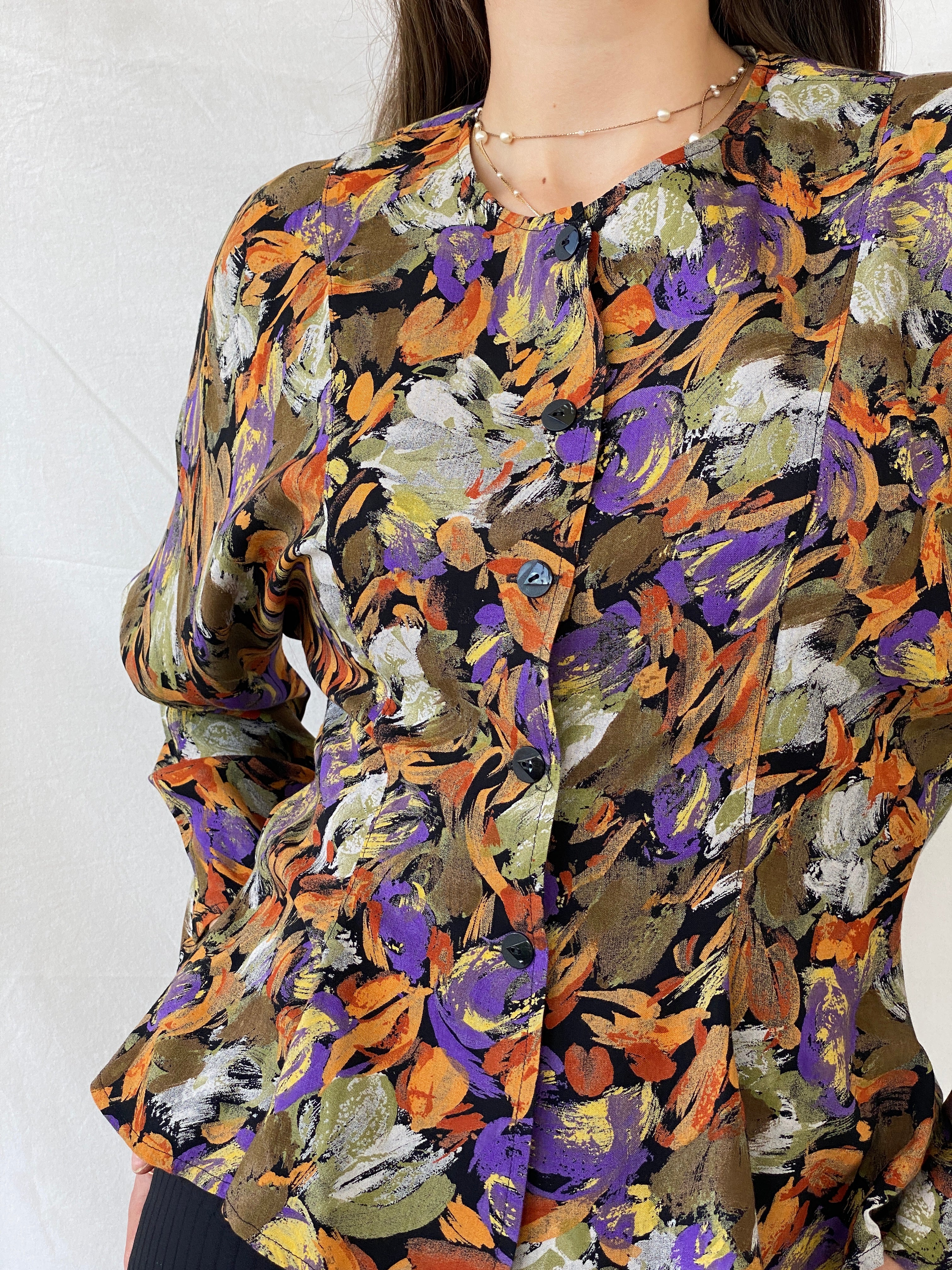 Vintage Handmade Abstract Floral Blouse - M