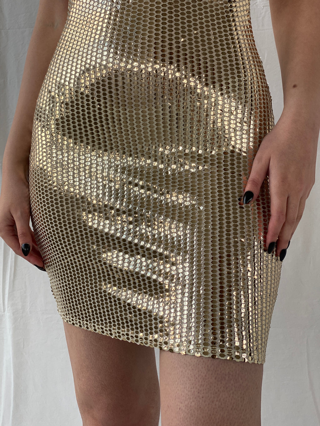 Missguided Gold Sequin Halter Neck Open Back Party Dress - S