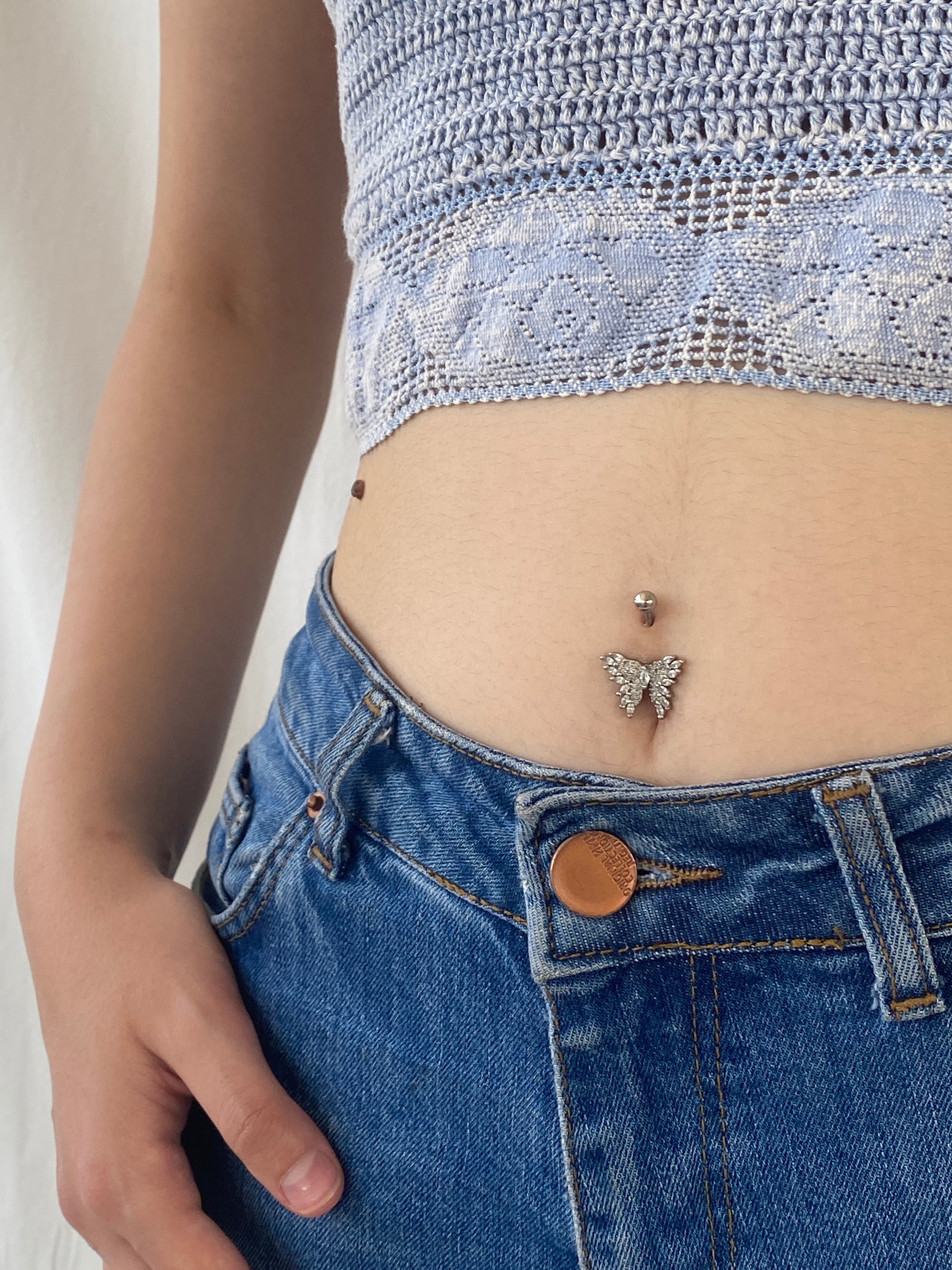 Y2K Forever 21 Marled Knit Halter Neck Blue Crochet Crop Top - S