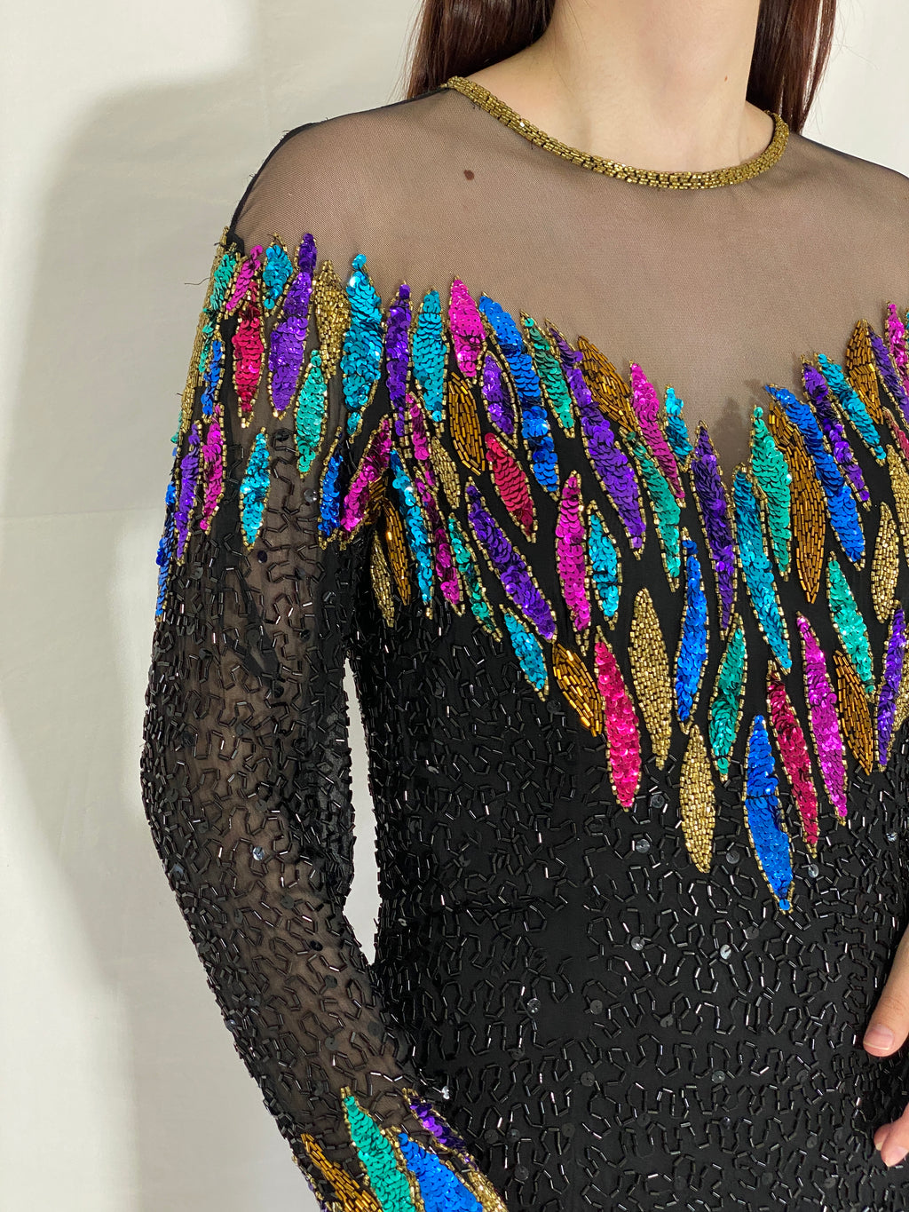 Rare Vintage 80s/90s NITE Line Beaded Silk Heavy Party Dress - M