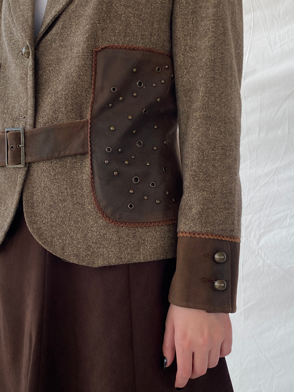 Statement Gürler Giyim Women’s Suede-Like Patches Brown Blazer - L