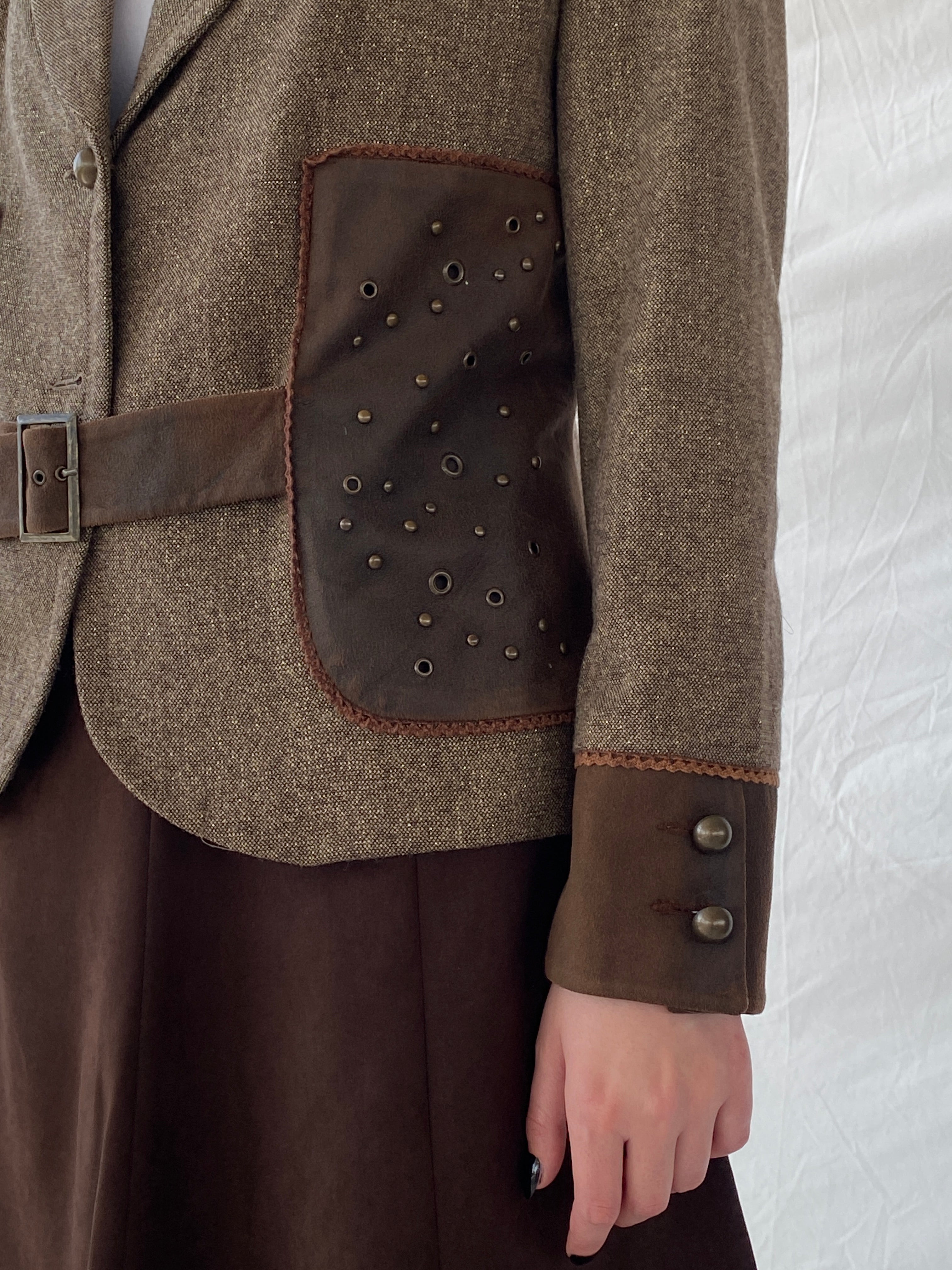 Statement Gürler Giyim Women’s Suede-Like Patches Brown Blazer - L