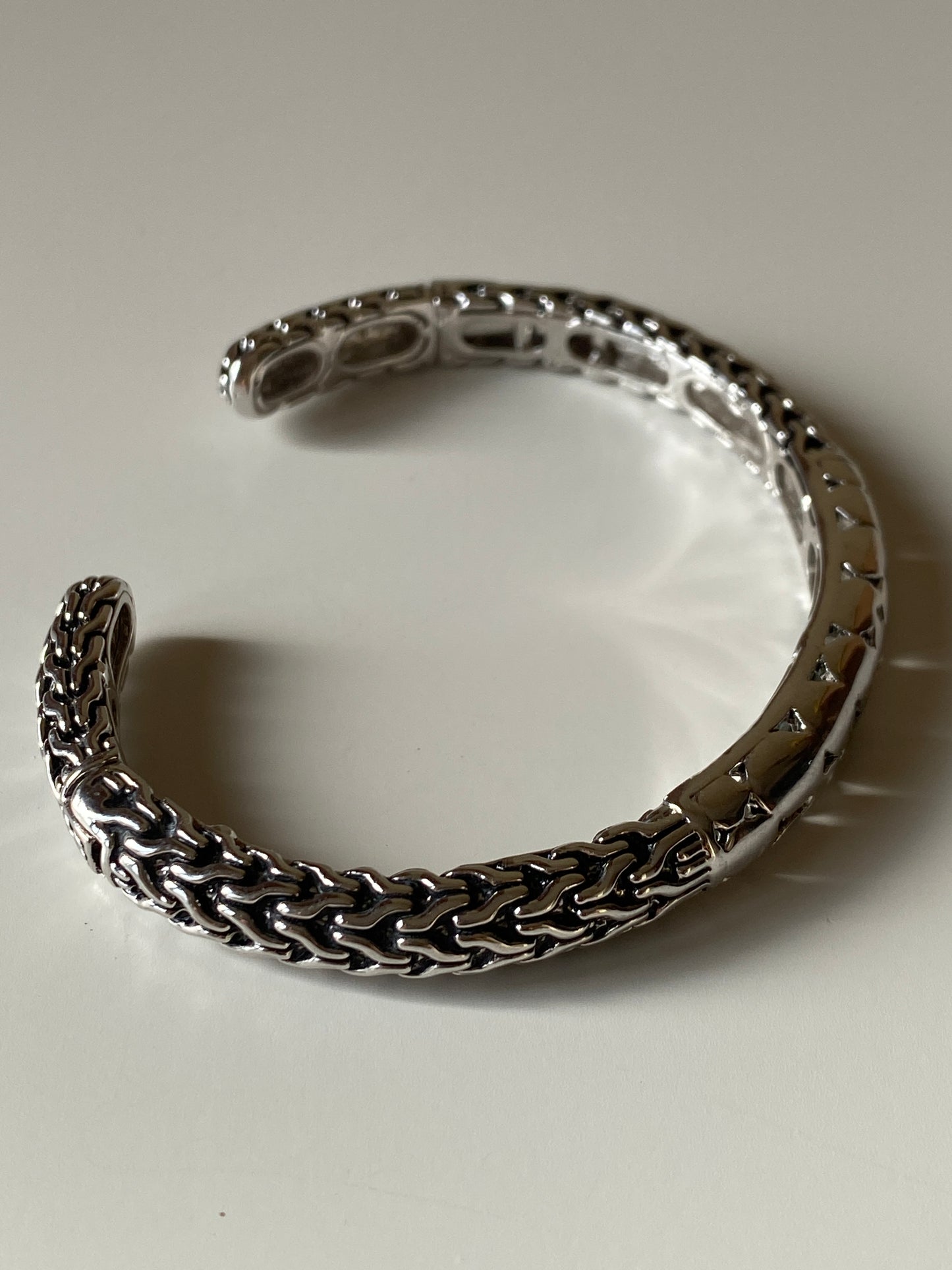 Silver-Tone Woven Chain Link Open Cuff Bracelet Textured Statement Bangle