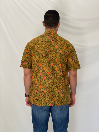 Vintage Fifty Batik Olive Multicolor Batik Print Short Sleeve Shirt – XL