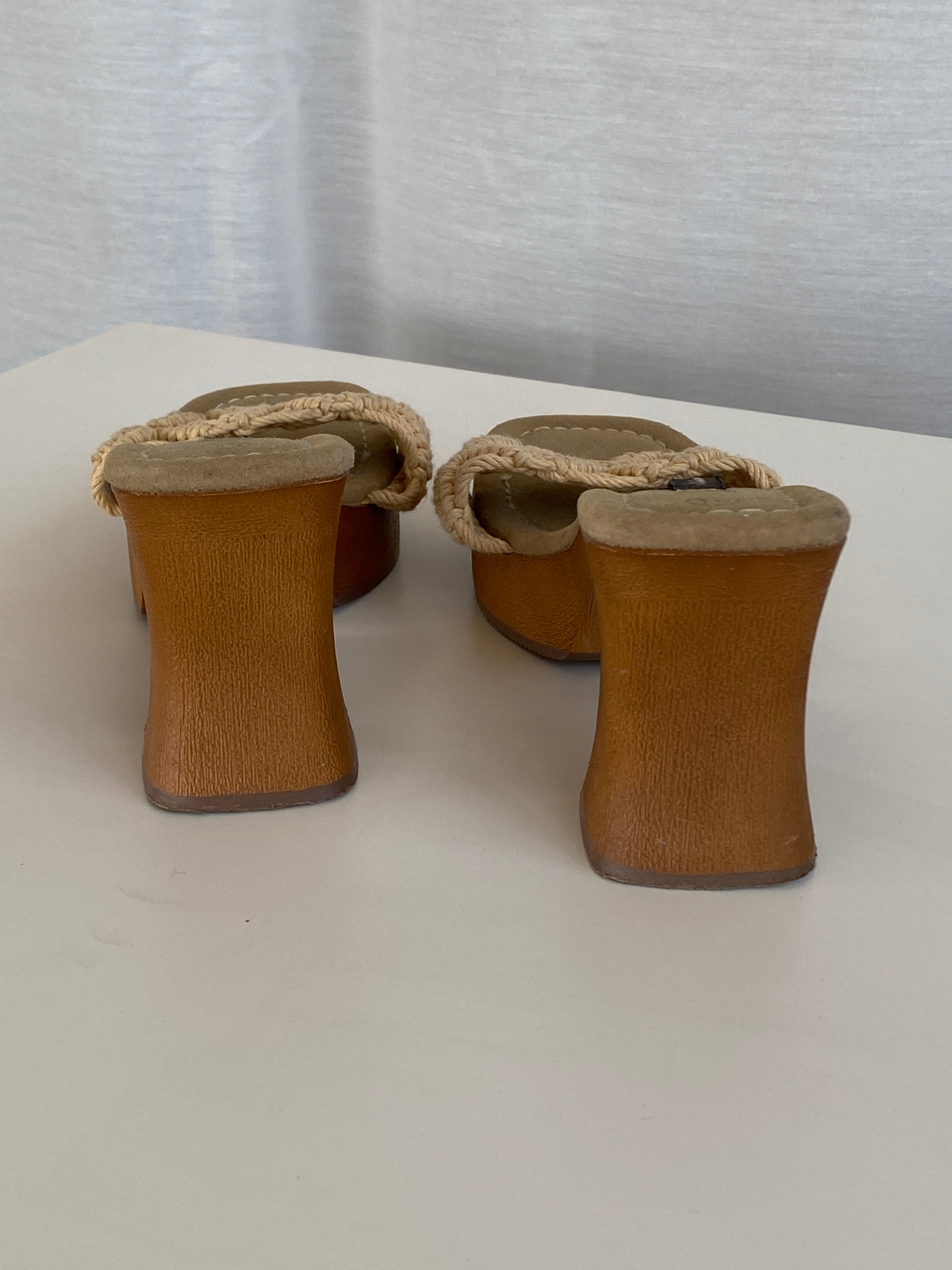 Xhilaration Natural Woven Block Heel Mules – Square Toe Slide Sandals - Size 36EU