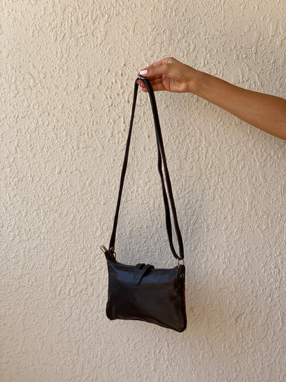 Vintage Y2K Brown Cowhide Hair-On Genuine Leather Crossbody Bag