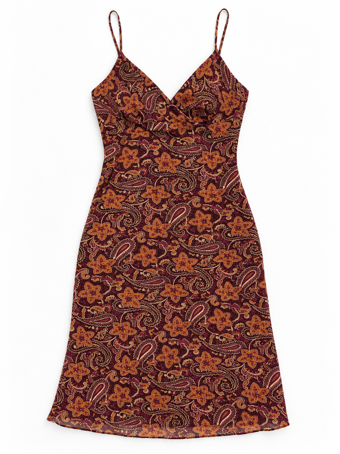 Vintage 90s Janette USA Burgundy Floral Paisley Slip Mini Dress – S