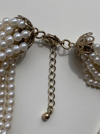 Vintage Cream Multi-Strand Twisted Faux Pearl Torsade Necklace with Filigree Gold End Caps